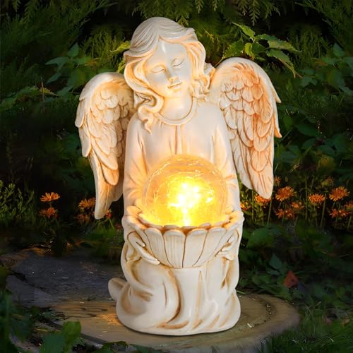 Angel Statue Outdoor Decor, Angel Gardening Gifts with Solar LED Lights - style: Lotus