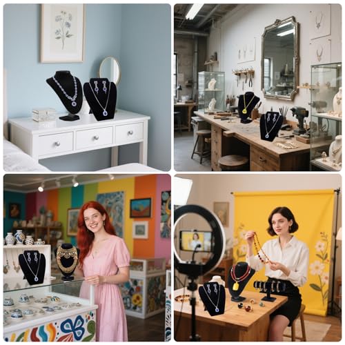 ‌4-Piece Jewelry Stand and Display Set‌,Black velvet,necklace display and bracelet display,exhibidores para joyeria.