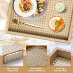 Rattan Woven mesh Surface Wood Serving Tray with Metal Handles, 16.3x13 in Food Drinks Tray for Coffee Table, Breakfast, Dinner & Bar,Kitchen,Party (Rattan Weaving/Large) - color: Rattan Weaving/Large
