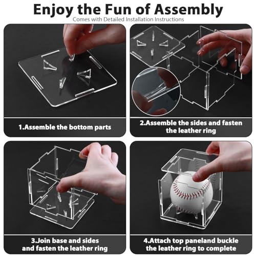 12 Pack Assembled Baseball Display Case, UV-Blocking Acrylic Baseball Holder Display Case, 3.2 Inch Cube Clear Softball Holder Box, Signed Baseballs Protector for Collectibles, Tennis Ball - size: Case B: 3.35 in-12 pcs