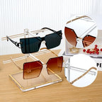 2-Tier Acrylic Sunglasses Display Stand, Clear Glasses Stand for 2 Pairs, Luxury Gold Trimmed Eyeglasses Holder for Oversized Frames & Reading Glasses, Compact Nightstand Desktop & Retail Counter - size: 1PC(2-TIER)