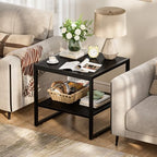 Homieasy End Table, 20 Inch Square End Table, Mini Fridge Stand with 2-Tier Storage Shelves, Industrial Wood Side Table Small Table Stand for Living Room, Bedroom, Office, Black - color: Black