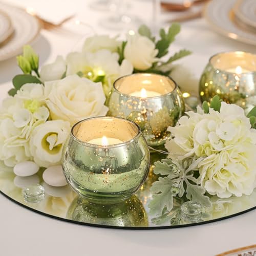 LAMORGIFT 24 Pcs Green Candle Holder for Wedding Decor- Sage Green Mercury Glass Votives for Bridal Shower, Tea Party Table Centerpieces, Vintage Rustic Wedding - color: Green