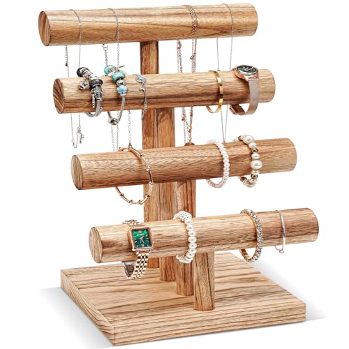 ProCase Bracelet Holder Display Bracelet Organizer, Wooden Bracelet Stand for Selling, T-bar Bangle Storage Rack Wood Watch Display Tower for Business - 4 Tier, Nature - color: Nature, size: 4 Tier