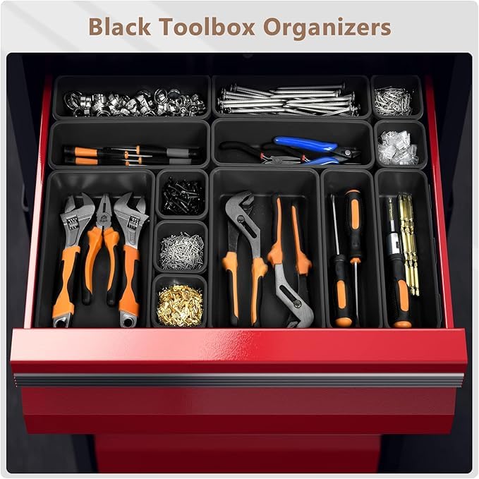 A-LUGEI【Large Size】【5 Pcs】 Tool Box Organizer Tray Divider【Single Size】 Black Plastic Desk Drawer Organizer Garage Organization for Wrench Plier Hammer Bit Socket Extension Screwdriver Bolt Hex key - size: 5pcs-L Size