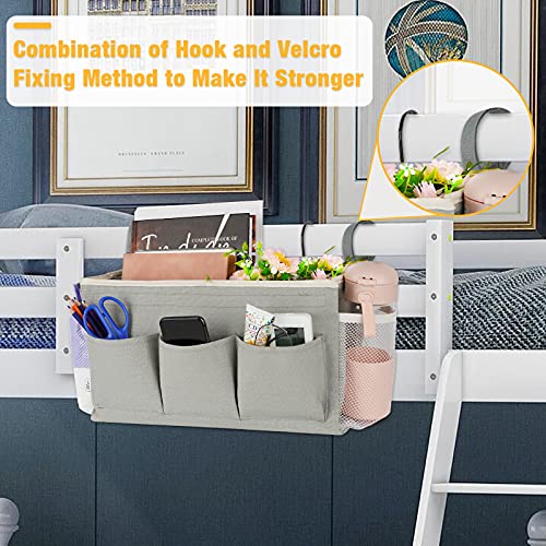 Lilithye Bedside Caddy Organizer with Fixed Straps & Water Bottle Holder for Home, College Dorm, Bunk Bed, Hospital & Crib Bed Rails (2 pcs, Grey) - color: 2pcs Grey