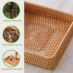 Rattan Serving Tray, Square Woven Storage Basket, Wicker Baskets for Organizing, Natural Wicker Decorative Serving Baskets for Organizing Tabletop Bathroom Kitchen Counter Square - style: S (8.2" × 8.2")