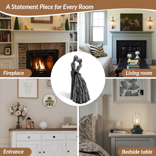 Black Couple Embracing Resin Figurine, 7.9" H, Romantic Gifts for Him & Her, Faux Black Wrought Iron Finish, Engagement Anniversary Wedding Keepsake Home Decor - style: Black Couple Embrace