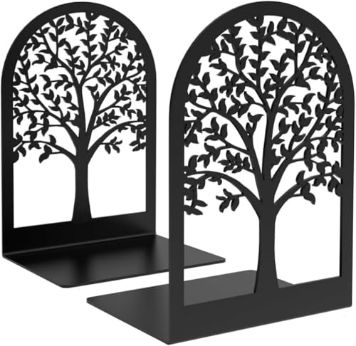 Tree Bookends Metal Nonskid Bookends Heavy Duty Bookshelves Organizer Office Bookend for Shelves, Book Ends for Heavy Books (Tree Life A,1 Pair) - color: Tree Life A,1 Pair