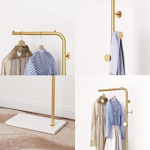 Metal Gold Coat Racks, Standing Coat Rack with Heavy Base, Modern Coat Tree with Crossbar and 3 Hooks, Entryway Coat Racks for Handbags, Clothing.(67inch) - size: 67in-std