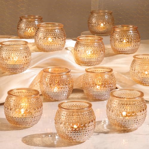 32 Pcs Gold Votive Candle Holders, Round Tea Light Candle Holders with Polka Dot Embossed, Gold Table Centerpieces for Weddings, Home Decor, Baby Shower, Special Occasions - color: Gold