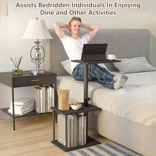 Faesun Swivel Side Table for Couch Arm, Adjustable C End Table for Recliner or Bed, Tv Trays with Storage Shelf for Small Spaces Small Nightstand Table for Living Room, Bedroom - color: Black