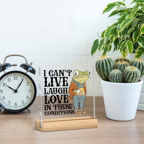 Frog Funny Office Decor Funny Desk Decor Sarcastic Gifts Coworker Gifts Acrylic Humor Gift for Women Men Boss Coworker Home Office Decorations - color: I Can't Live Laugh Love' In These Conditions