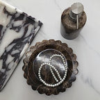 Marble Tray Round Scalloped Tray Small Serving Platter for Counter, Bathroom, Kitchen, Nightstand, Jewelry Ring Dish Holder (Coffee Net) - color: Coffee Net