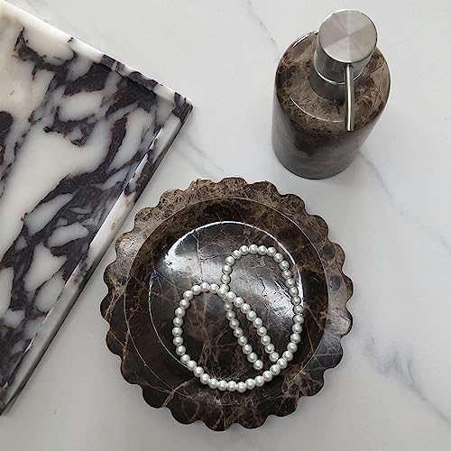 Marble Tray Round Scalloped Tray Small Serving Platter for Counter, Bathroom, Kitchen, Nightstand, Jewelry Ring Dish Holder (Coffee Net) - color: Coffee Net