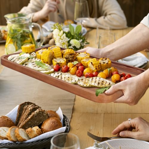 Large Serving Platters Wooden Charcuterie Boards for Party Food Dish Rectangle Acacia Wood Trays Home Decor Cheese Board Snack Appetizer Plates Rectangular Kitchen Dinner Platter Cookie Dessert Tray - size: 14" x 10" x 0.8"