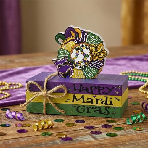 Smile Mardi Gras Wooden Decor, Wreath Mask & Fleur - de - Lis Books, Mardi Gras Indoor Decoration - style: Mask