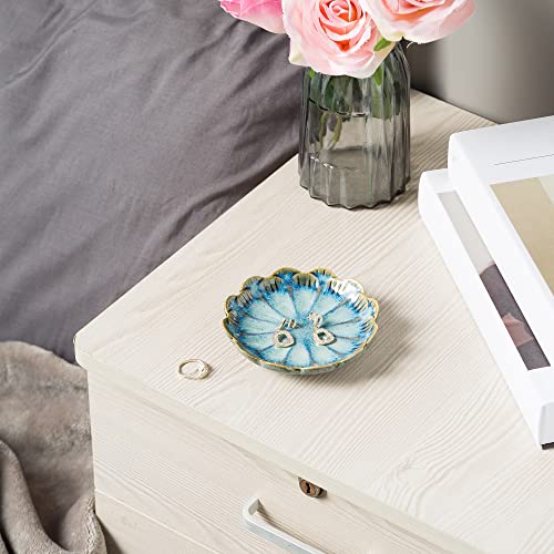 BEUNAIZER Jewelry Dish Tray, Ring Dish, Ceramic Trinket Tray, Key Bowl, Decorative Plate, for Friends Sisters Daughter Mother (retro blue) - color: Retro Blue