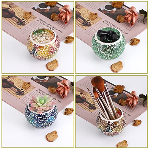 OwnMy 6PCS Mosaic Glass Tealight Holders: Round Votive Candle Holders & Stands for Table Centerpieces, Multicolor Glass Mosaic Tealight Holders, Small Potted Plant Bowl Candle Vases - color: Multicolor Set
