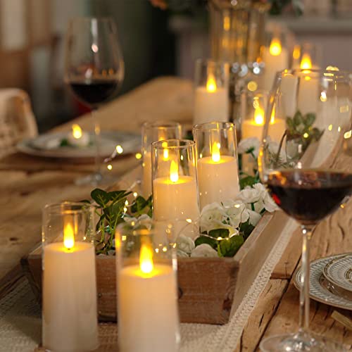 Homemory Pure White Acrylic Flameless Candles, LED Candles, Battery Operated Candles with Remote Control and Timer, Fake Electric Candle, Wedding, Home Decor, Set of 9 - color: Pure White