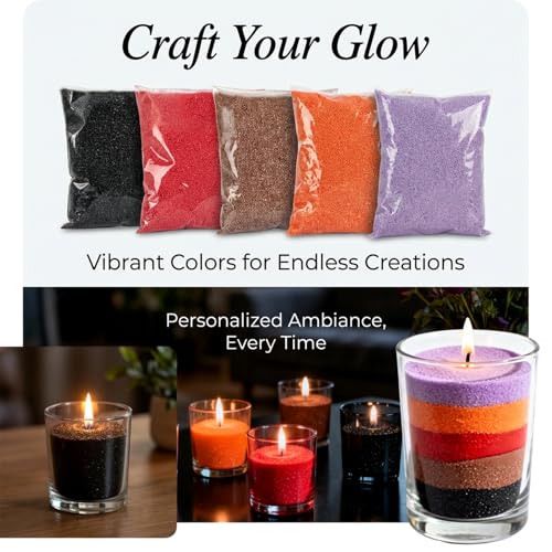 Sukh Candle Sand and Wicks - 430G(0.94lb) Sand Candles with Wicks Purple, Orange, Black, Red, Brown Refillable Candle for Weddings, Parties - color: Mixed Colours 1