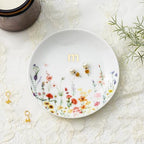 Crisky Initial Jewelry Ring Dish & Gift Box, Ceramic Flower Trinket Dish for Rings Earrings Necklaces, Bridal Shower/Bridesmaid/Engagement/Birthday Gifts for Women, Friends 4.57" (Gold Foil M - style: Initial M