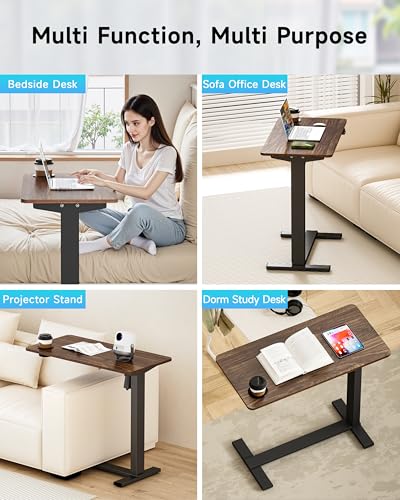 BIZUM Small Electric Standing Desk Bedside Table with Hidden Wheels 31.5 x 15.8 Inch Adjustable Computer Laptop Office Desk, Walnut - color: Walnut