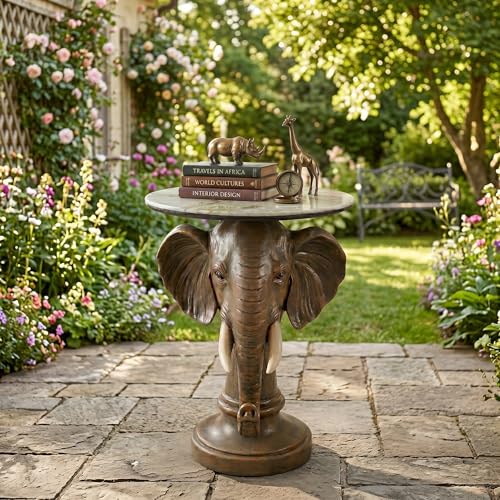 Elephant Sculptural Side Table, 19.69" W x 25.98" H Faux Marble Top, Resin Animal End Table, Unique Accent Table for Living Room, Gift for Housewarming - color: Yellow Elephant Head Statue