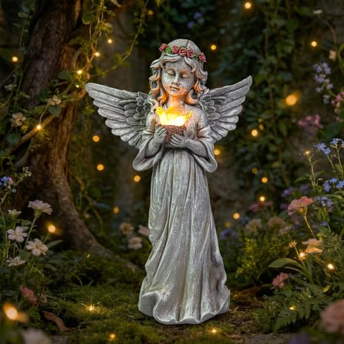 Angel Garden Statue Outdoor Decor, Angel Garden Figurine Hold Dove with Solar Lights Waterproof Resin Yard Art Decoration Lawn Ornament Sculpture for Outside Patio Yard Gift - style: Dove