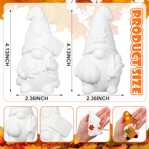 Seenelling 2 Pack Fall Gnome Ready to Paint Your Own Statues 4'' DIY Unpainted Ceramics Figurines Kit Blank Paintable Ceramics Art and Crafts Decorations - style: Fall Gnome