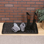 Art & Artifact Rubber Boot Tray Wet Shoe Tray for Entryway Indoor Outdoor Snow Boot Mat Extra Large Shoe Tray 32" x 16", Black, Hello Goodbye
