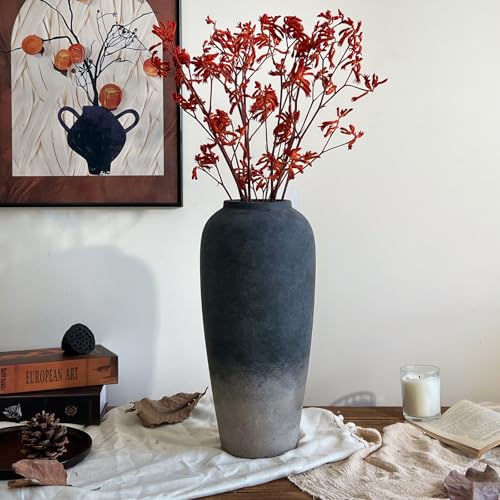 Ceramic Rustic Farmhouse Vase, 15 Inch Black Handmade Pottery Flower Vase for Home Decor, Rustic Living Room Decor, Wedding Gifts, Shelf & Table Decoration - color: Black, size: Large