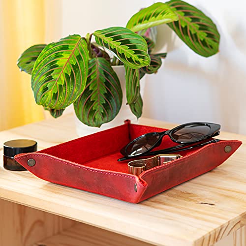 Londo Genuine Leather Tray Organizer - Practical Lightweight Water Resistant Computer Table Desk Storage Box for Wallets, Watches, Keys, Coins, Cell Phones and Office Equipment - color: Black