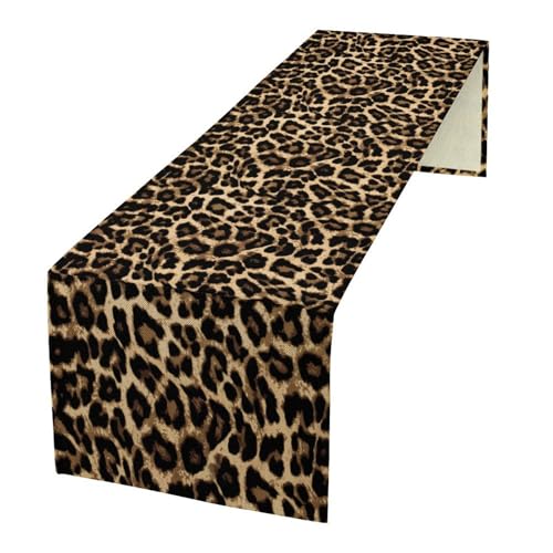 Brown Leopard Print Table Runner,Cheetah Animal Tiger Skin Pattern Art Kitchen Dining Table Decoration for Home Party Decor Table Runners 13x36in - color: Brown, size: 13x36in
