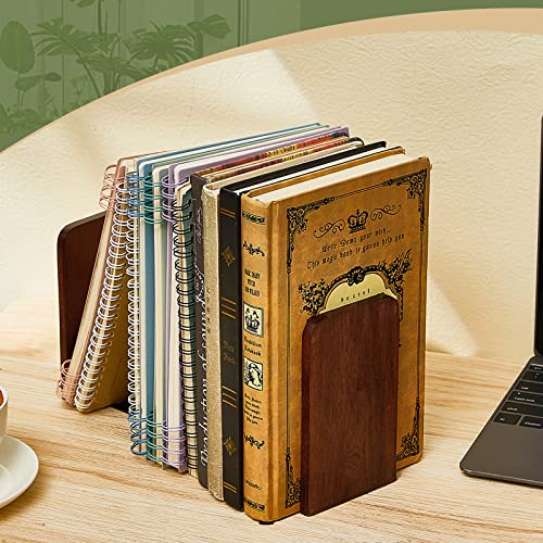 Eaasty 4 Pairs Wooden Bookends for Heavy Books, Walnut Wood Book Holders, Sturdy Non-Skid Book Stops for Shelves and Office Desk, 5.2 x 3.2 x 4.2 Inches