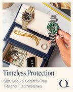 QWATCH Watch Stand Display Case - Acrylic Watch Box for 2 or 4 Watches with Jewelry Valet Tray and Drawer - color: Single - Navy / Ivory