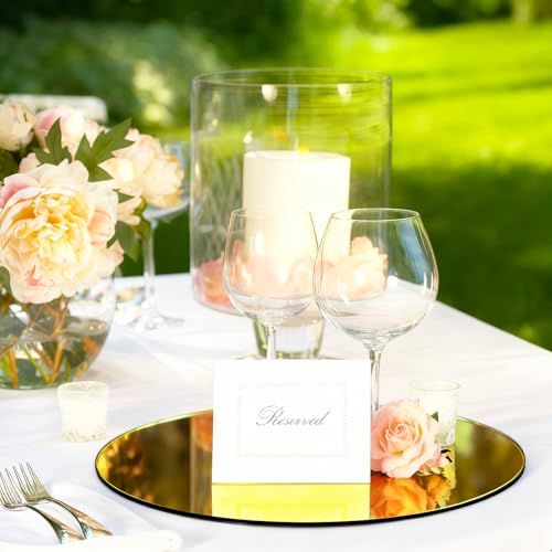 24PCS Gold Round Mirror Plates for Centerpieces, 10" Flat Circle Mirror Trays for Tables, Decorative Mirror Centerpieces for Wedding Party, Circle Mirror Candle Plates for Table Decor, Reception Event - size: 10 Inch