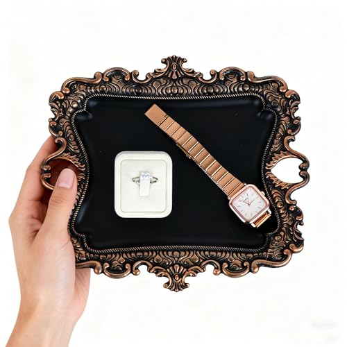 Funly mee 8 x 7 inches Antique Trinket Dish Vintage Jewelry Tray, Ring Holder (Black & Gold, M) - color: Black & Gold, size: Medium