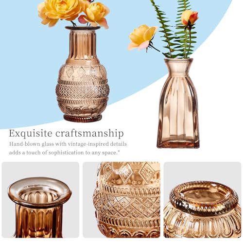 Glass Bud Vases Set of 16 - Amber Assorted Small Mini Glass Vases for Flowers, Crystal Vintage Vase Set, Bulk Centerpieces for Table Décor, Wedding, Home and Events (Amber, 16 Pcs) - color: Amber, size: 16 Pcs