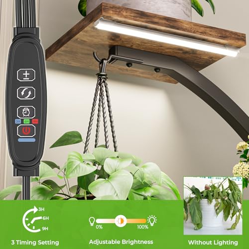 Elbourn Plant Stand Indoor with Grow Lights - 60" Tall Metal Plant Shelf for Multiple Plants, 8 Tiered Corner Plant Stands for Indoor Plants, X - Shaped Decorative Rack for Home, Living Room & Patio Decor (Brown) - color: Brown