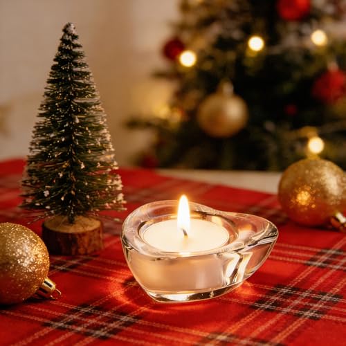 Clear Tealight Candle Holders - Set of 24, Heart-Shaped Chunky Glass Candle Holder, 2.9" Diameter - CH02 - color: Clear 24pcs