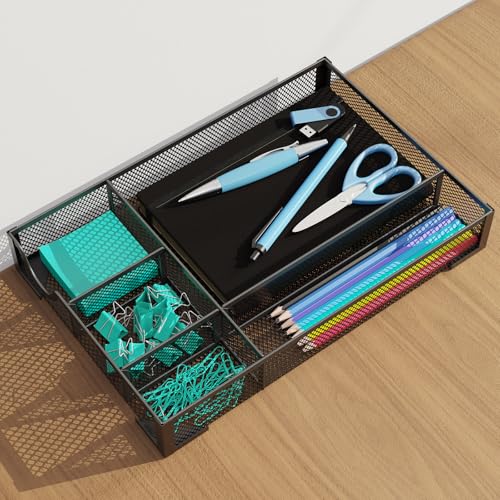 Desk Drawer Organizer, Office Desk Organizer Tray with 5 Dividers, Pen Pencil Drawer Organizer for Office Supplies, Desktop, Bathroom, Kitchen, Makeup, Vanity - color: 1PC-Black-Large