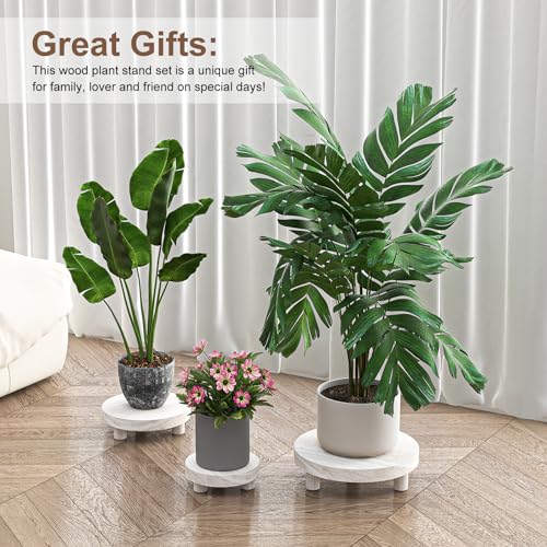 Wood Plant Stand Indoor Outdoor, 12/10/8/6" Round Wood Riser for Decor Wooden Stool Display Stand Flower Pot Holder Small Planter Tray Modern Potter Decorative for Desktop Counter Room - color: Washed White-4pcs
