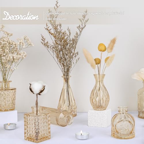 TBWIND Glass Bud Vase Set of 24, Small Amber Flower Vases for Centerpieces in Bulk, Mini Vintage Vase for Wedding Decor, and Home Table Décor - color: 24pcs-amber