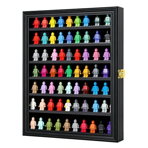 VERANI Minifigure Display Case - Miniature Action Figure Display Box - Wall Mount Figures Memorabilia Display Cabinet for with Uv Protected Anti Fade 92% Clear for Small Objects Lockable Large Black - size: Large Black