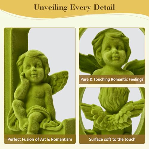 Cupid Statue Velvet Flocked Sculpture Anniversary Wedding Gifts, Cherub Angels Statue Romantic Love Figurine Spring Decor for Home, Living Room, Bookshelf, Coffee Table Decor (Green) - color: Cupid-green