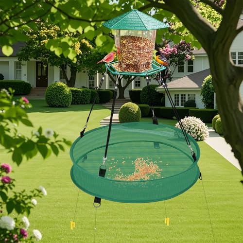 Lettry 2Pcs Bird Seed Catcher Tray with 8pcs Plastic Stakes for Hanging Bird Feeder Platform, Birdseed Hoop for Outdoor Garden Hanging Tray (Green, 18inch) - size: 18inch