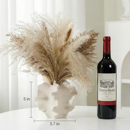 White Ceramic Vase for Modern Home Decor, Ceramic Coral Flower Vase for Nordic Art Pampas Grass,Boho Decor Donut Centerpiece Vases for Coffee Table Office Bookshelf Living Room Decor (White+ Small) - color: White