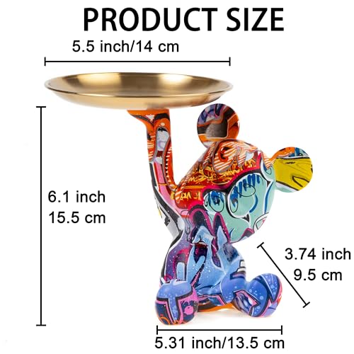 Keychain Bowl Tray Bear Statue, Resin Animal Sculpture Home Decor for Office, Living Room, Bedroom, Accessory Storage Tray for Entryway Table (Graffiti) - color: Graffiti