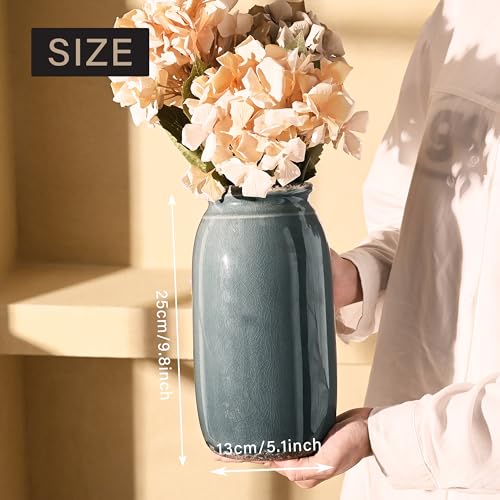 VICTOR & TERESA Rustic Large Blue and Grey Vase for Home Decor, 10'' Tall Ceramic Vases for Flowers, Farmhouse Decorative Vases for Pampas Grass, Table, Mantel, Living Room, Centerpieces - color: Blue and Grey, size: Large-10''